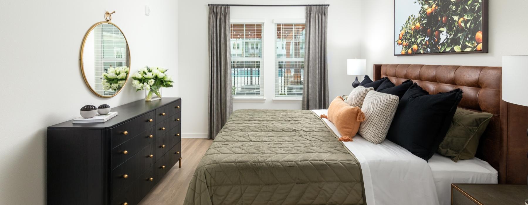 a bedroom with a large bed