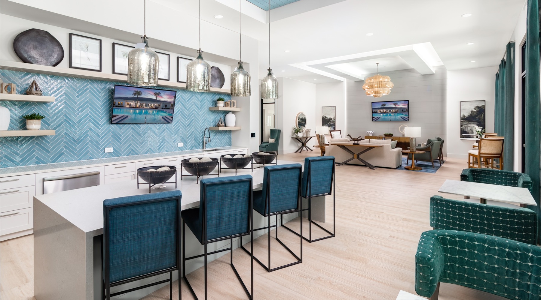 lounge area with modern decor and ample seating